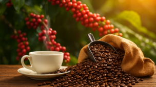 Gráfico ilustrando a alta no preço do café com destaque para fatores climáticos e oferta reduzida
